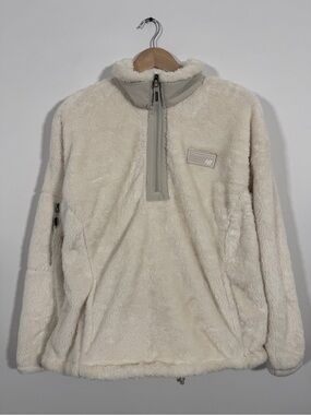 WJT45 {New Balance} Off White Teddy Fuzzy Fleece Cozy Jacket Coat Outwear